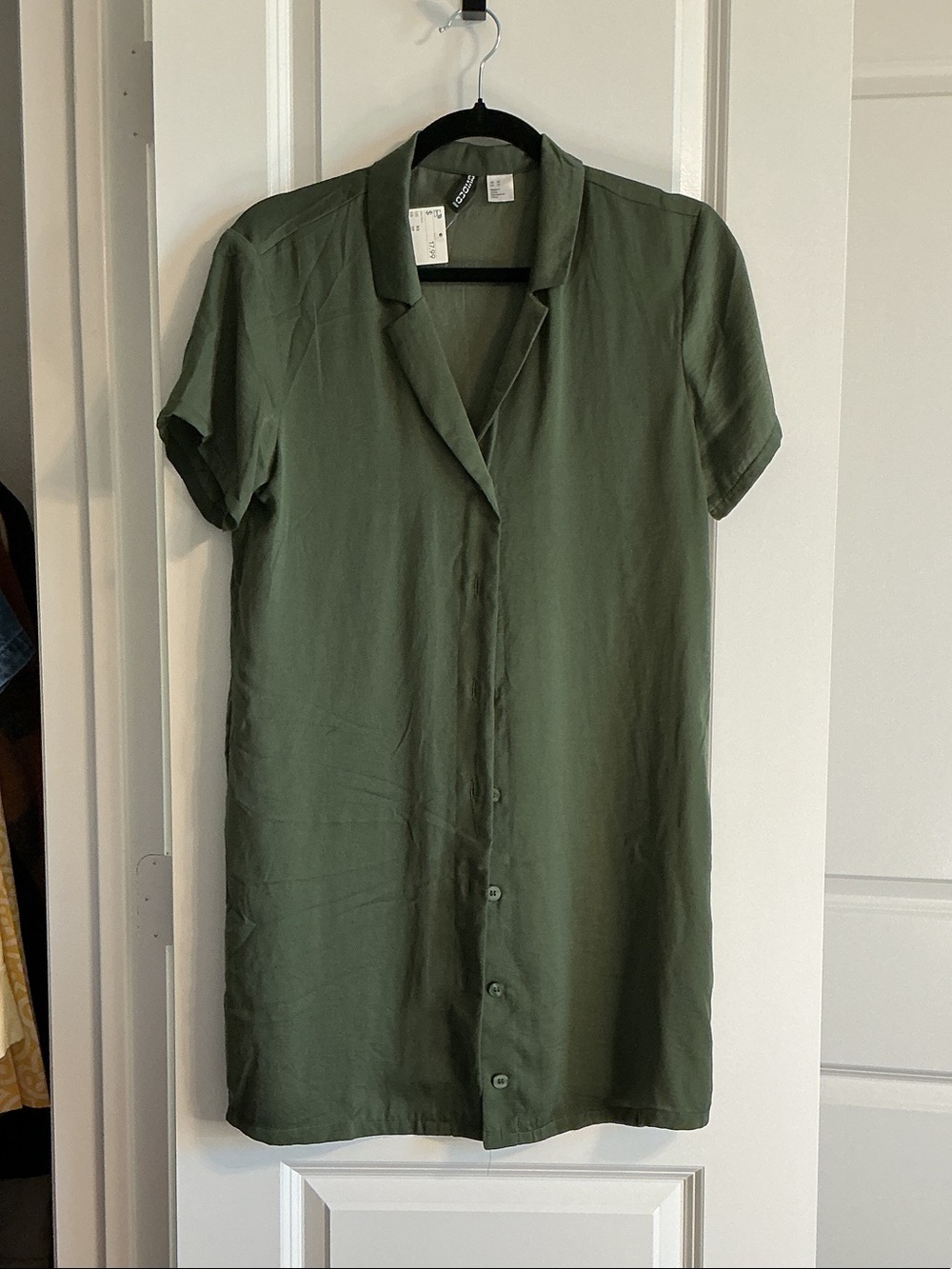 H&M Olive Green Short Sleeve Button Mini Dress
